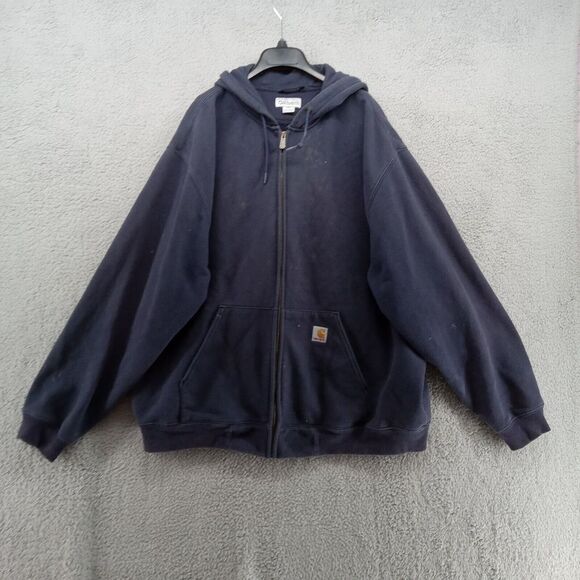 Carhartt Sweater Mens 2XL Navy Blue‎ Heavyweight Sweatshirt Pullover Hoodie Zip - Picture 1 of 10